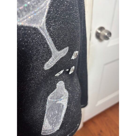 VTG Christina Rotelli Cardigan Sweater Black Martini Cocktail Drink NYE Metallic - Picture 3 of 6